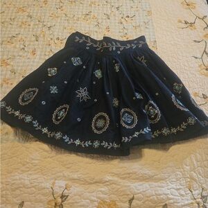 Agua Bendita Dark Blue Embroidered Skirt